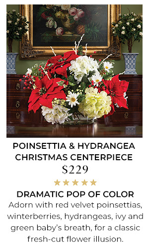 Poinsettia & Hydrangea Artificial Christmas Centerpiece