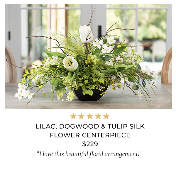 Lilac, Dogwood & Tulip Silk Flower Centerpiece Item #FLB852-WH