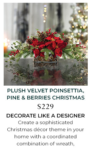Plush Velvet Poinsettia, Pine & Berries Artificial Christmas Centerpiece