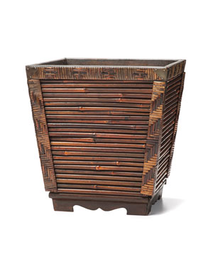 Rattan Wood Decorative Container - 12"W x 13"H - Mahogany Finish