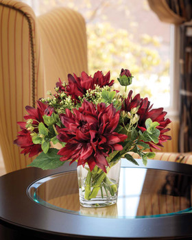 Dahlia Delight Silk Flower Arrangement in Red.