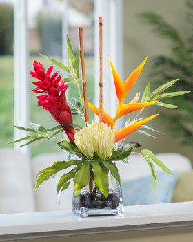 Protea & Torch Ginger Accent Silk Flower Arrangement