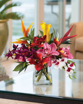 Orchids & Heliconia Tropical Silk Arrangement, by Petals.