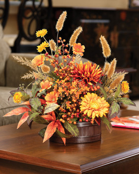 Mums, Cosmos & Daisies Silk Flower Autumn Centerpiece