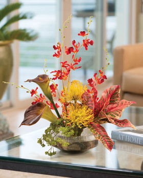 Calla, Croton & Protea Faux Flower Arrangement, by Petals.