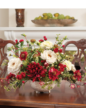 Rose, Dahlia & Scabiosa Silk Flower Centerpiece, by Petals.