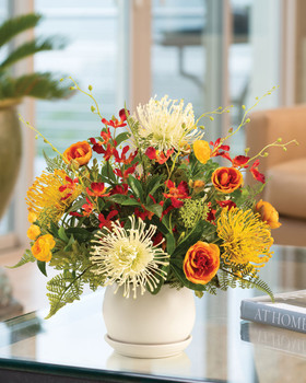 Pin Cushion Protea & Dancing Orchid Faux Flower Arrangement, by Petals.