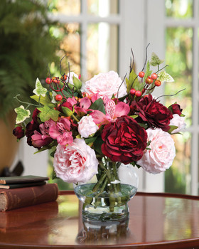 Roses, Alstromeria & Berries Silk Flower Centerpiece, by Petals.