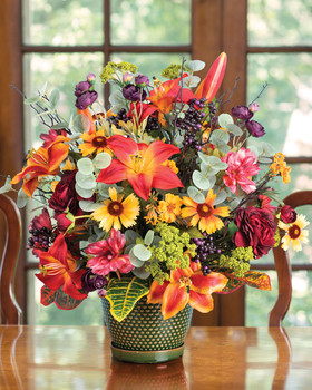 Lily, Ranunculus & Berries Faux Flower Centerpiece, by Petals.