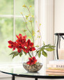 Cymbidium Orchid & Monstera Leaf Silk Flower Arrangement in Burgundy Orange