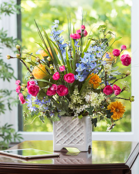 Larkspur, Ranunculus & Rose Silk Flower Arrangement