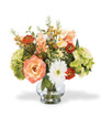 Gerbera, Hydrangea & Rose Silk Flower Arrangement in Green and Peach.