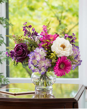 Gerbera, Hydrangea & Rose Silk Flower Arrangement in Mixed Pastel.