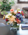 Dahlia, Hydrangea & Berries Centerpiece in Mixed Pastel.