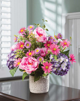 Peony, Hydrangea & Daisy Silk Flower Arrangement, by Petals.