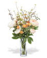 Peony, Aster & Cherry Blossom Faux Flower Arrangement in Cream Peach.