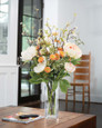 Peony, Aster & Cherry Blossom Faux Flower Arrangement in Cream Peach.
