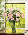 Peony Garden Faux Flower Arrangement in Cream, Pink and Green.