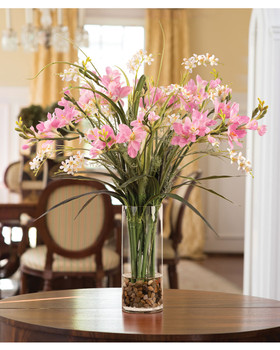 Freesia Faux Flower Arrangement in Pink, available at Petals