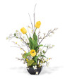 Cherry Blossom, Dogwood & Tulip Silk Flower Arrangement in Yellow White.