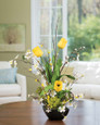 Cherry Blossom, Dogwood & Tulip Silk Flower Arrangement in Yellow White.