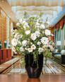 Pure Elegance Silk Flower Arrangement in a 14" tall, black garden glazed planter. Available at Petals.