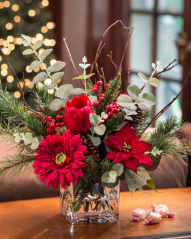 Daisy, Tulip & Poinsettia Silk Flower Centerpiece