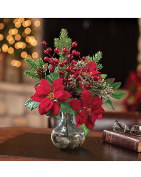 Poinsettia, Pine & Berry<br>Silk Christmas Accent