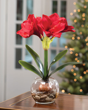Red Amaryllis Accent Silk Flower Holiday Design