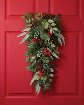 Mixed Eucalyptus, Pine & Berries Silk Holiday Teardrop