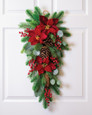 Plush Velvet Poinsettia, Pine & Berries Artificial Christmas Holiday Teardrop