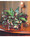 silver king & wandering jew silk planter, cascading assortment, mauve with variegated verdant leaves in aged metal planter