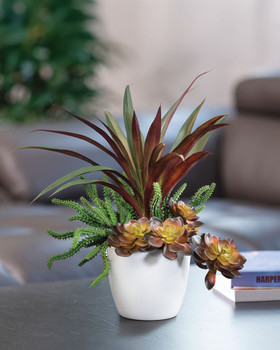 Yucca, Cactus & Echeveria Mixed Faux Foliage Planter, by Petals.