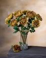 23.5" Faux Fuji Mum Silk Flower Stem in Burgundy Yellow.