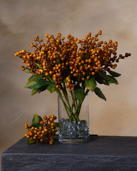 Mustard Faux Berry Foliage Stem Spray