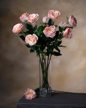 Blush/Coral Open Rose Silk Flower Stem