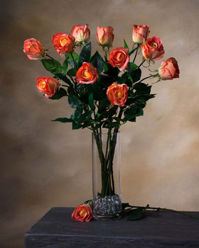Salmon Peach Rose Bud Silk Flower Stem