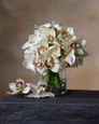 11" Artificial Cymbidium Orchid Flower Stem in Cream Light Brown.