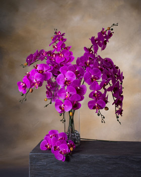 Dark Lavender Floppy Phalaenopsis Faux Foliage Orchid Stem