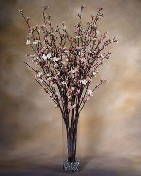 46" Silk Cherry Blossom Flower Stem in Cream Pink.