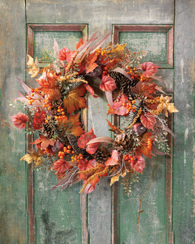 Maple, Pomegranate & Pinecone Faux Autumn Wreath