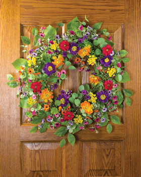 Zinnia & Daisy Faux Flower Wreath, by Petals.